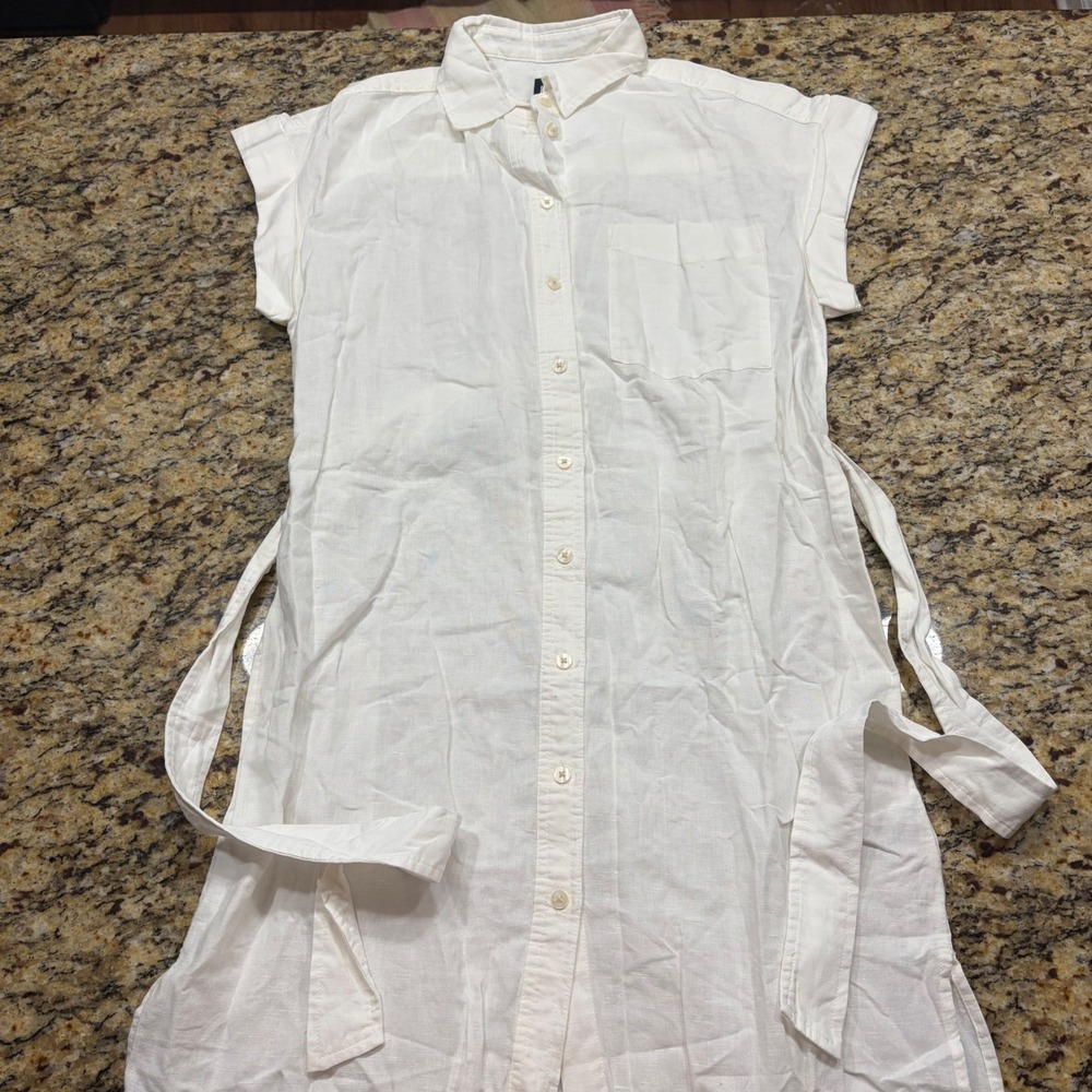 NEW Gap White Linen Blend Short Sleeve Button Down Shirt Dress Small ws